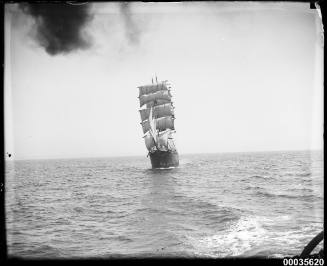 Bow side view of sailing barque at sea