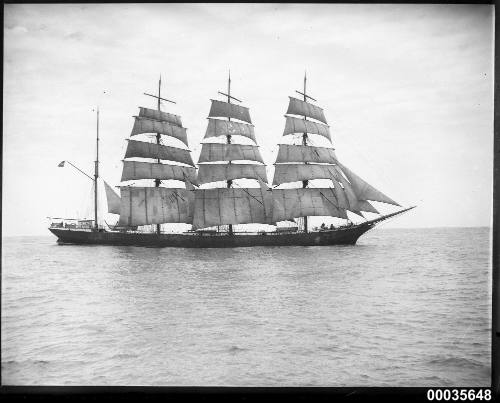 Starboard view of German barque GUSTAV at sea