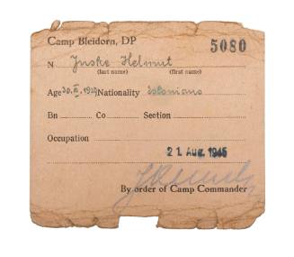 Displaced Persons identity card issued to Helmut Juske for Camp Bleidorn 21 August 1945