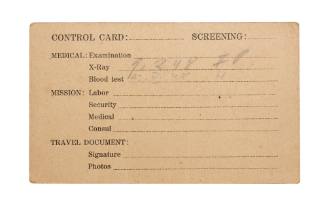 Helmut Juske's medical examination card for his emigration to Australia, dated 9 February 1948.