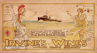 Irvine's Wines poster commemorating the launch of HMA Ships YARRA and PARRAMATTA