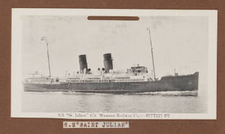 Photographic postcard of a two funnel passenger cargo ship SS ST JULIEN