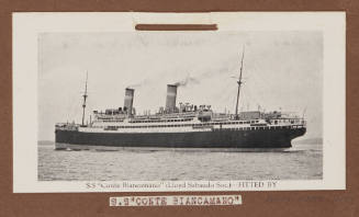 Photographic postcard of two funnel passenger ship SS CONTE BIANCAMANO