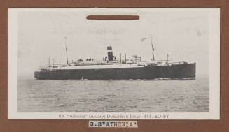 Photographic postcard of single funnel passenger cargo ship SS ATHENIA