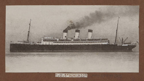 Photograph of three funnel passenger ship RMS HOMERIC