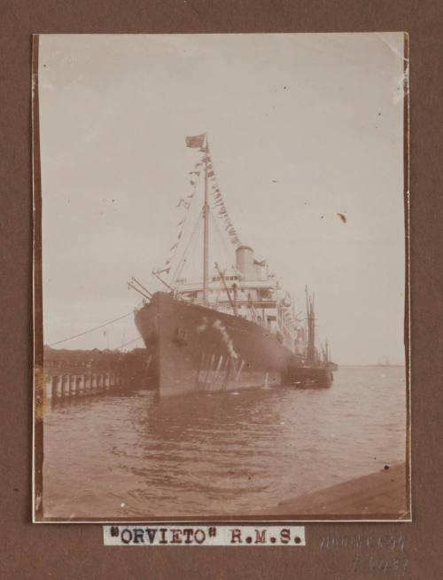 Orient Line RMS ORVIETO berthed at a wharf