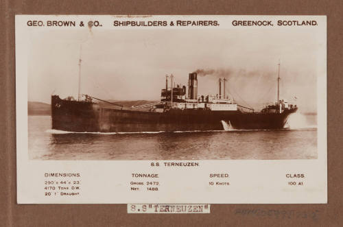 SS TERNEUZEN - George Brown & Co.  Shipbuilders & Repairers.  Greenock, Scotland