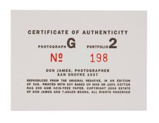 Certificate of Authenticity for Photograph G - San Onofre 1937
