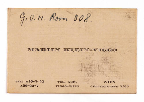 Business card collected by Oskar Speck for Martin Klein-Viggo, Vienna