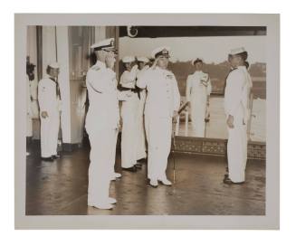 Admiral Farncomb coming aboard USS VALLEY FORGE