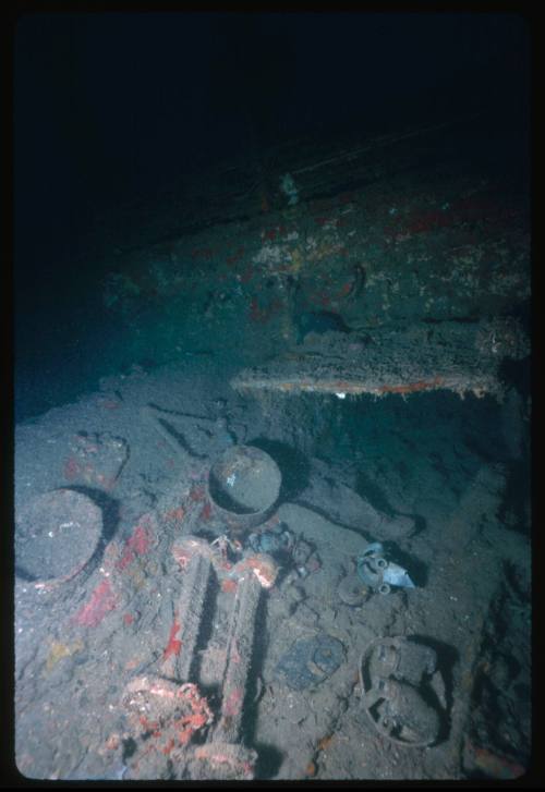 Section of a shipwreck and objects belonging to it