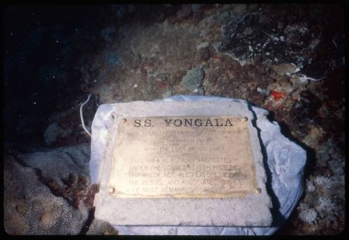 A plaque commemorating the S.S. Yongala located at the site of the wreck in Queensland, Australia