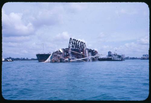 Shipwreck on its side in the water