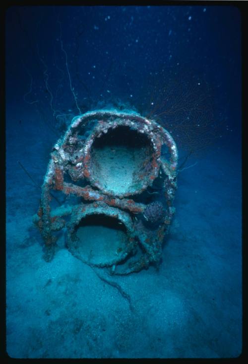 Piece of equipment on seafloor from wreck of midget submarine