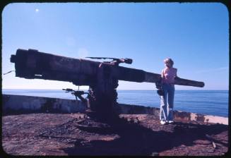 Valerie Taylor standing on a shipwreck