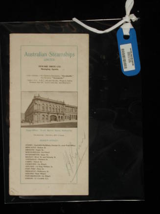 Australian Steamships Limited timetable and guide with timetables, routes, destinations, photographs of vessels and destinations