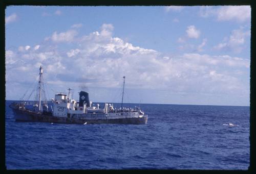 Port side of vessel at sea