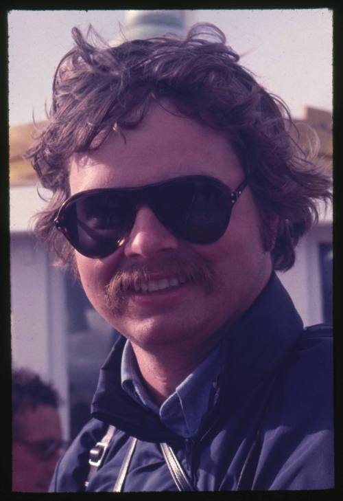 A portrait shot of a crew member from the documentary Blue Water, White Death, stills photographer Peter Lake