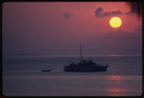 Vessel in water during sunset