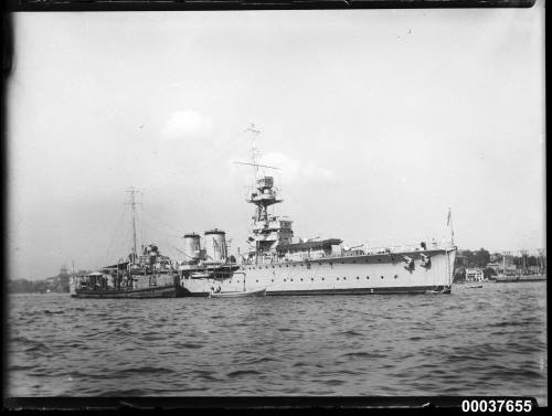 HMS DANAE at naval buoy number 9 in Sydney on Fleet Day