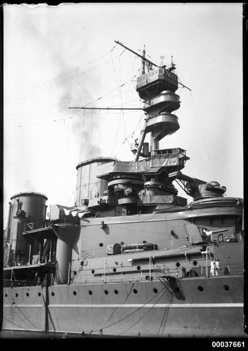 HMS REPULSE anchored in Athol Bight