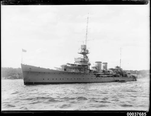 HMS DELHI anchored on the northern side of Sydney Harbour