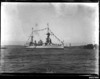 HMS NEW ZEALAND at naval buoy number 1 Farm Cove