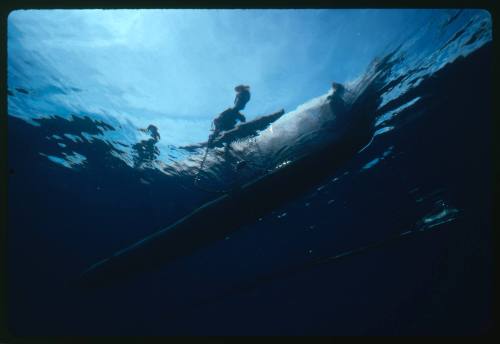 Hull of an outrigger canoe from below