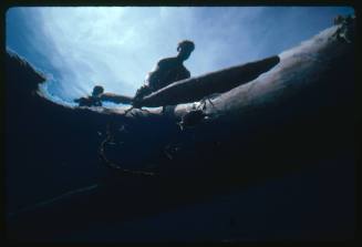 Hull of outrigger canoe from below