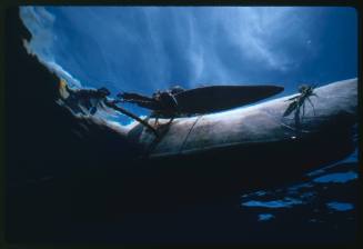 Hull of outrigger canoe from below