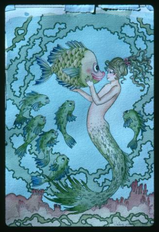 Artwork of a mermaid and green fish