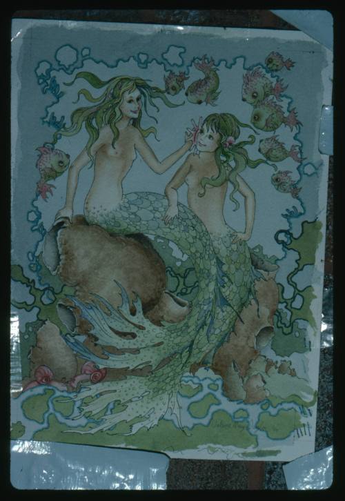 Artwork of two mermaids looking at each other