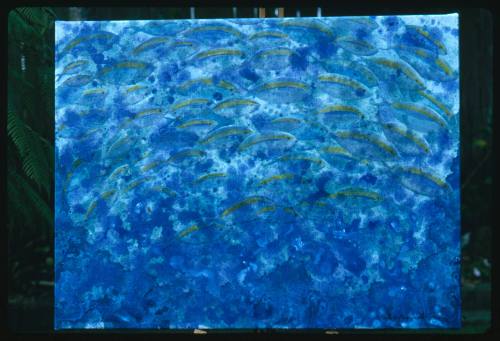 Artwork of many blue fish