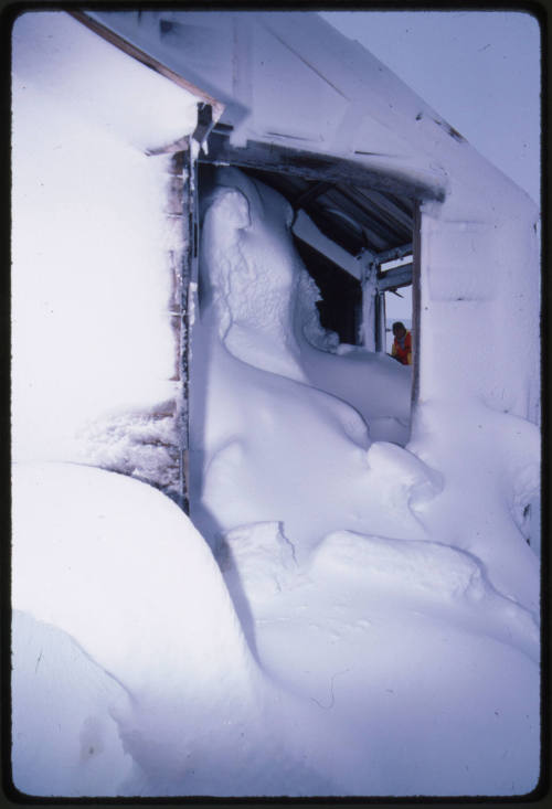 Mawson's Hut covered in snow