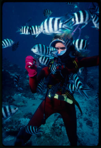 Valerie Taylor and sergeant major fish