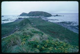 View looking down from a raised area of land