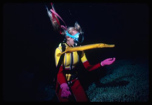 Valerie Taylor with a trumpetfish