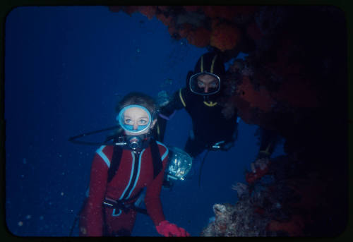 Valerie and Ron Taylor scuba diving at Heron Island