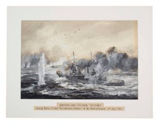 Australian cruiser SYDNEY sinking Italian cruiser BARTOLOMEO COLLEONI in the Mediterranean, 19 July 1940