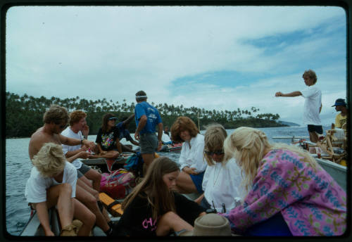 People including cast of Blue Lagoon 2 on a boat