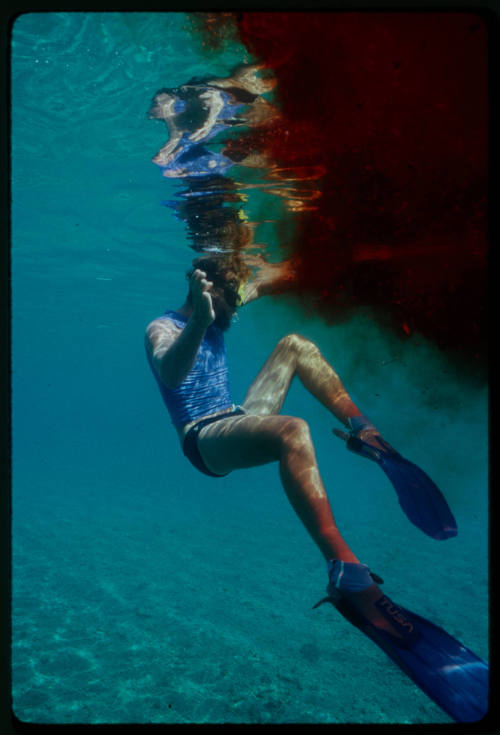 Person underwater possibly during filming of Blue Lagoon 2