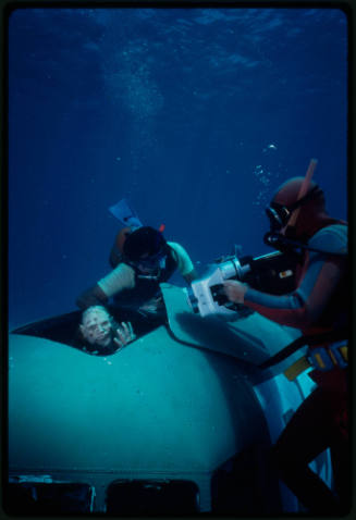 Filming around submerged prop plane for "Sky Pirates"