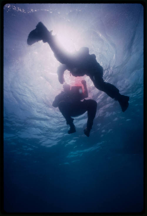 Filming a person bleeding underwater