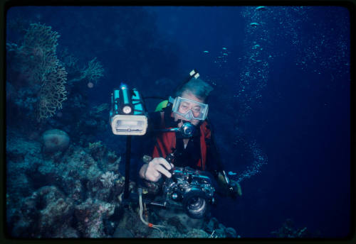 Pete Piggott with an underwater camera rig