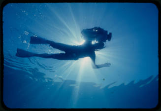 Diver swimming with an underwater camera