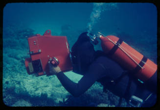 Scuba diver with a large underwater camera