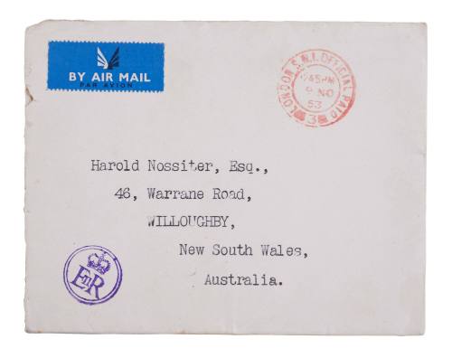 Envelope for Letter from Harold Nossiter Snr to Duke of Edinburgh 

