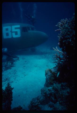 Filming around submerged prop plane for "Sky Pirates"