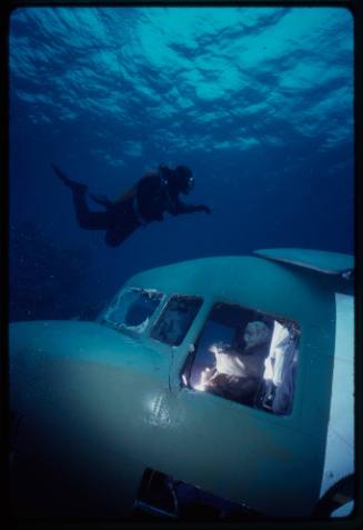 Filming around submerged prop plane for "Sky Pirates"