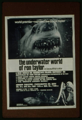 Black and white poster for the world premier of "The Underwater World of Ron Taylor"